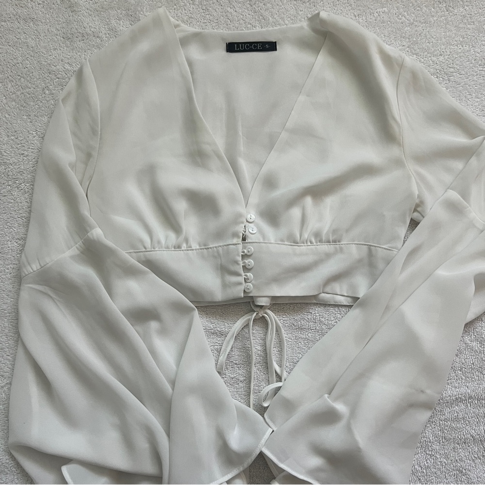 White nasty gal flowy longsleeve top